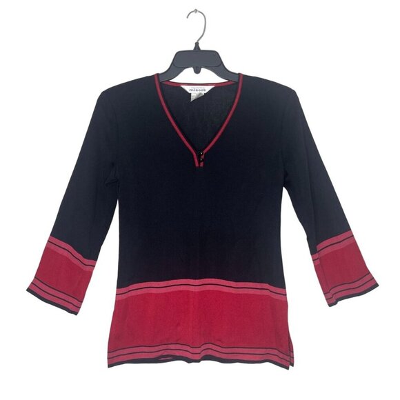 Exclusively Misook Women's Black & Red V-Neck Tunic Length Sweater Size XS - Picture 2 of 6